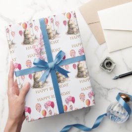 Hedgehog med rosa ballonger Grattis på födelsedage Presentpapper