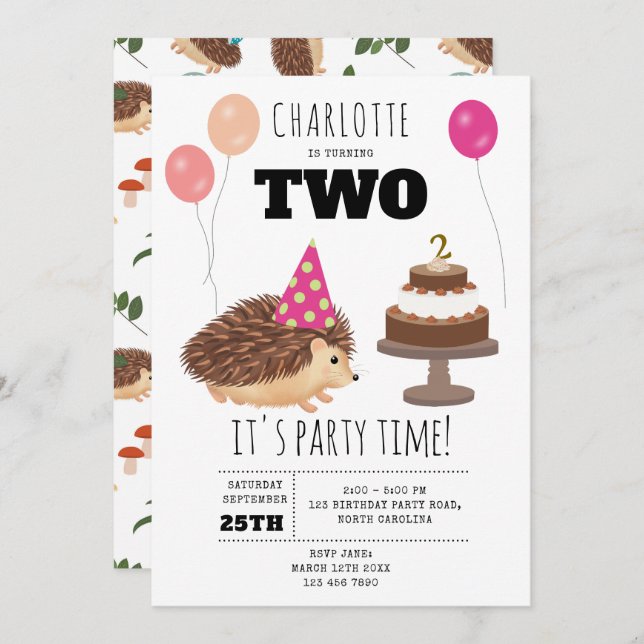 Hedgehog Mushroom Woodland Forest Funny Birthday Inbjudningar (Fram/baksida)