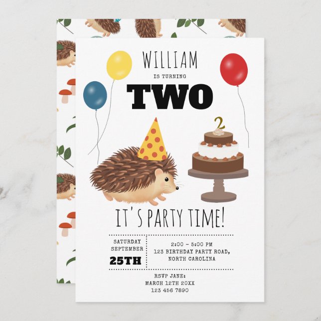 Hedgehog Mushroom Woodland Forest Funny Birthday Inbjudningar (Fram/baksida)