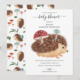 Hedgehog Mushroom Woodland Funny Baby Shower Inbjudningar