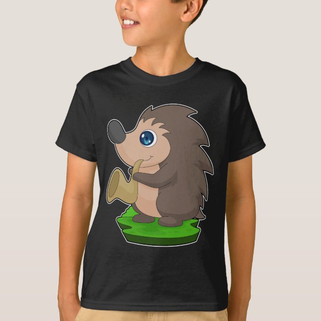 Hedgehog Musician Saxophone Music T Shirt (Framsida)
