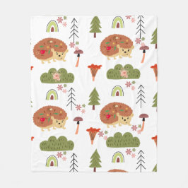 Hedgehog Nature Blommigt Rainbow Mönster Fleecefilt