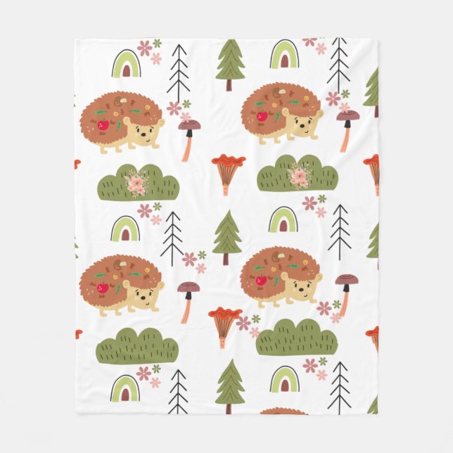 Hedgehog Nature Blommigt Rainbow Mönster Fleecefilt (Framsidan)