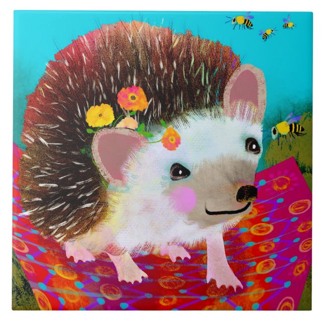 Hedgehog och bin, keramiska kök kakelplatta (Framsidan)