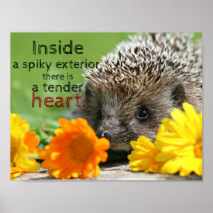 Hedgehog och blommor Anbud i citattecken Poster
