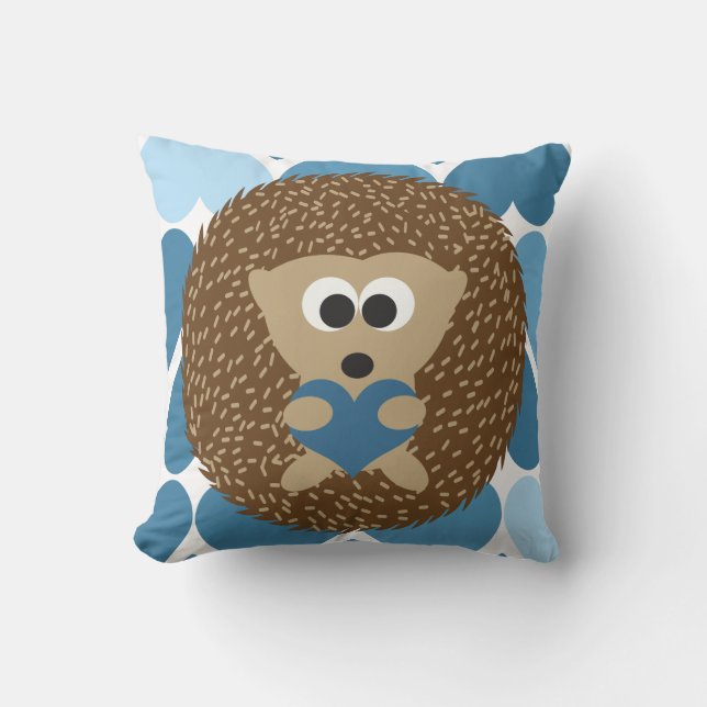 Hedgehog och Blue Hearts Kudde (Framsida)