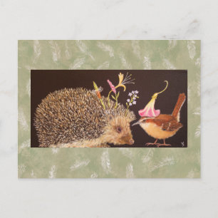 Hedgehog och carolina wren-vykort vykort