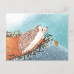 Hedgehog och första snöflingor helg vykort