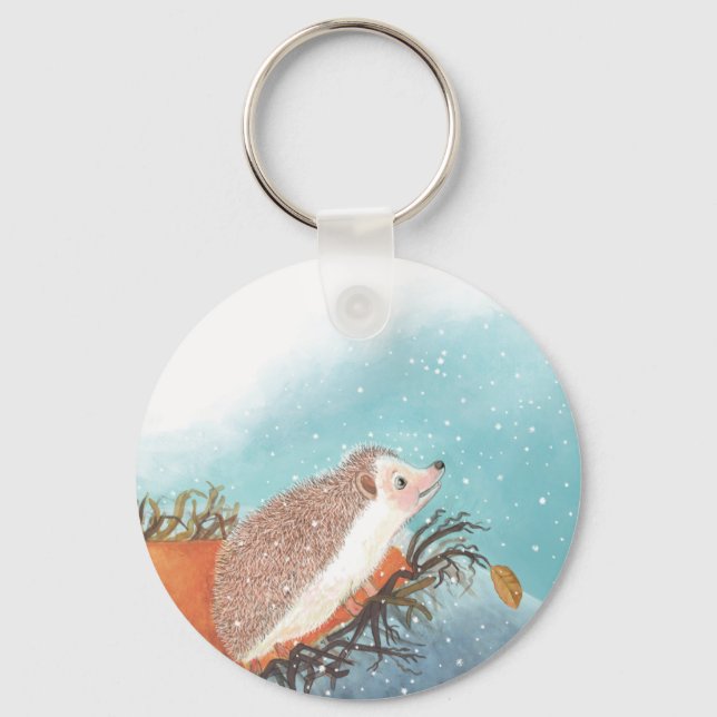 Hedgehog och första snöflingor nyckelring (Framsida)