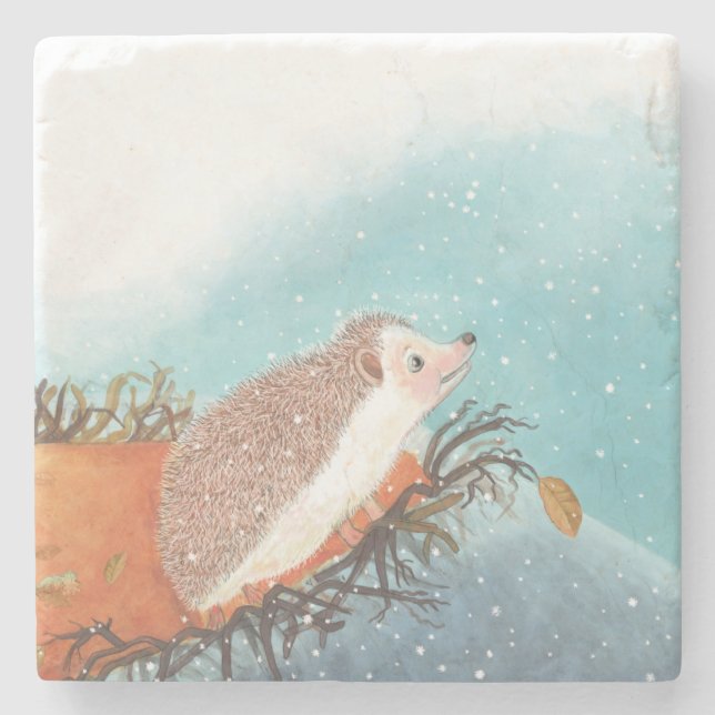 Hedgehog och första snöflingor stenunderlägg (Framsidan)