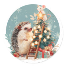 Hedgehog och Mouse Decorating Julgran