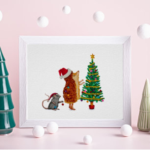 Hedgehog och Mouse Julgran Poster
