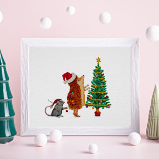 Hedgehog och Mouse Julgran Poster