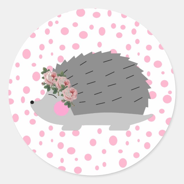Hedgehog och Polka Dot Sticker Runt Klistermärke (Framsida)