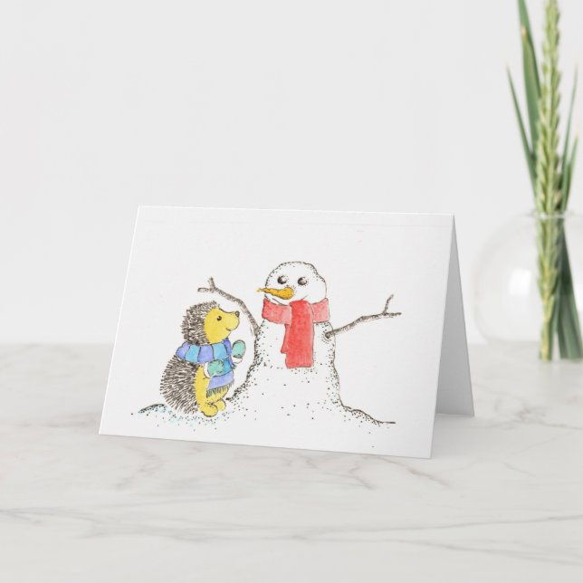 Hedgehog och Snögubbe Helgkort (Framsida)