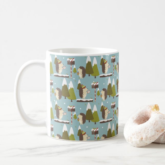 Hedgehog och White jul Coffee Mugg (Med munk)