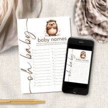 Hedgehog Oh Barn namn Shower Game Card