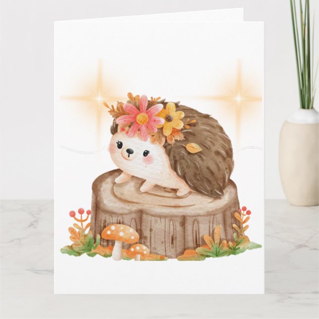Hedgehog on Stump Card Kort (Framsida)