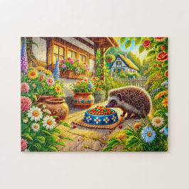 Hedgehog på Cat Food on Terrace Pussel