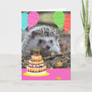 Hedgehog på Kant för födelsedagen med ballonger Kort
