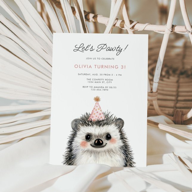 Hedgehog Party Hat Woodland Birthday Inbjudningar (Cute Hedgehog Party Hat Birthday Invite)