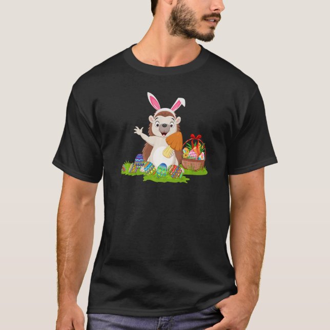 Hedgehog Påskägg Hunting Bunny Hedgehog Påsk T Shirt (Framsida)