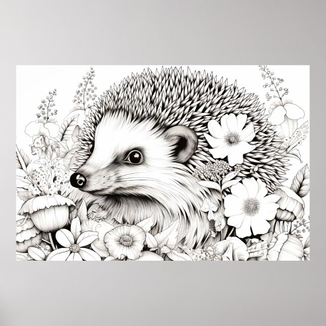 Hedgehog Peacnice Nature Prairie Sketch Teckning Poster (Framsidan)