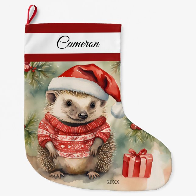 Hedgehog Personlig Large jul Stocking Stor Julstrumpa (Framsidan)