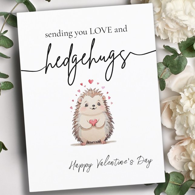Hedgehog Pun Valentindagen med minimalistisk vatte Vykort (Minimalist Watercolor Hedgehog Pun Valentine's Day Postcard)