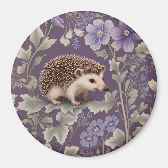 Hedgehog Purple William Morris Inspired Floral Magnet (Framsidan)