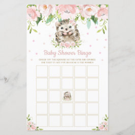 Hedgehog Rosa Blommigt Baby Shower Bingo Game