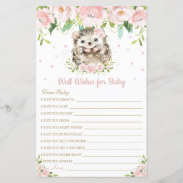 Hedgehog Rosa Blommigt well Önskemål för Baby Card