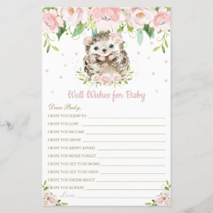 Hedgehog Rosa Blommigt well Önskemål för Baby Card