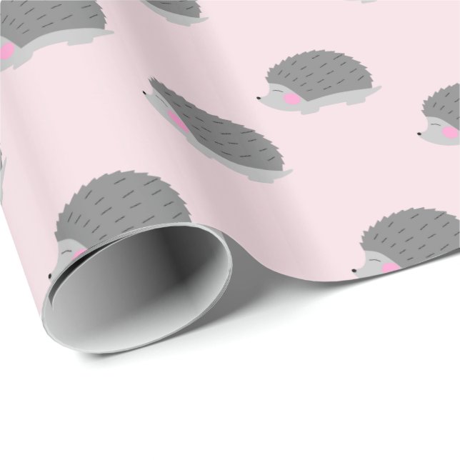 Hedgehog Rosa och Grått Wrapping Papper Presentpapper (Rullad Hörn)