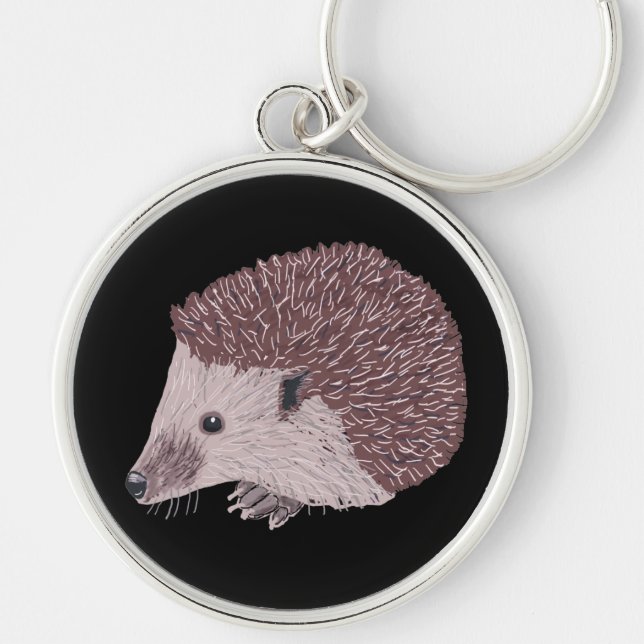 Hedgehog Rund Silverfärgad Nyckelring (Framsidan)