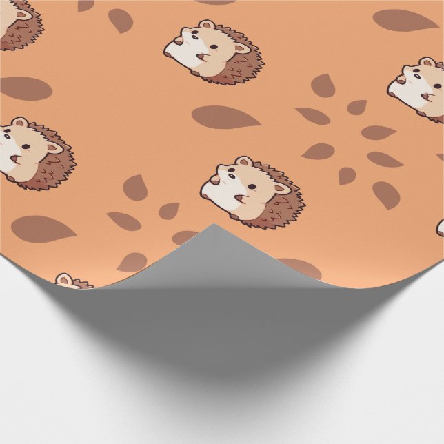 Hedgehog Seamless Fall Wrapping Papper med droppar Presentpapper (Hörn)