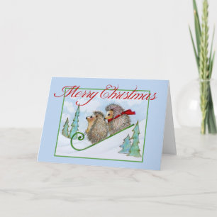 Hedgehog Sled Helgdag Card Helgkort