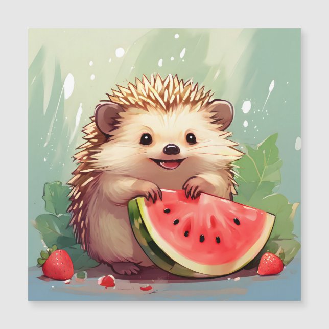 Hedgehog som njuter av biet i vattenmelon (Framsida)