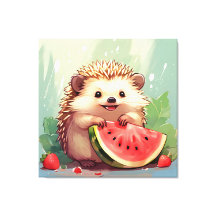 Hedgehog som njuter av biet i vattenmelon