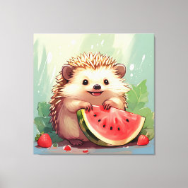 Hedgehog som njuter av biet i vattenmelon canvastryck