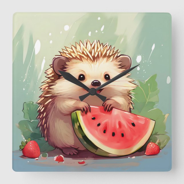 Hedgehog som njuter av biet i vattenmelon fyrkantig klocka (Framsida)