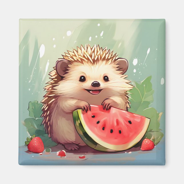 Hedgehog som njuter av biet i vattenmelon magnet (Framsidan)