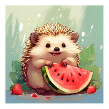 Hedgehog som njuter av biet i vattenmelon