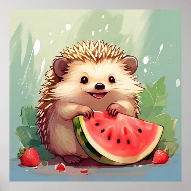 Hedgehog som njuter av biet i vattenmelon poster (Framsidan)
