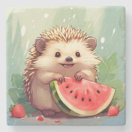 Hedgehog som njuter av biet i vattenmelon stenunderlägg