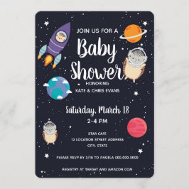Hedgehog Space Navy Galaxy Baby Shower Inbjudningar