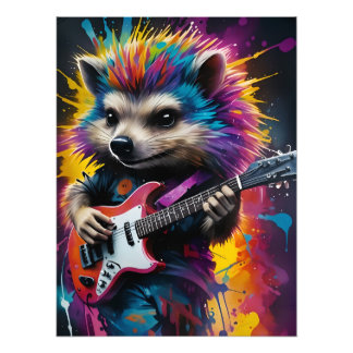 Hedgehog spelar gitarr, sten graffiti fototryck