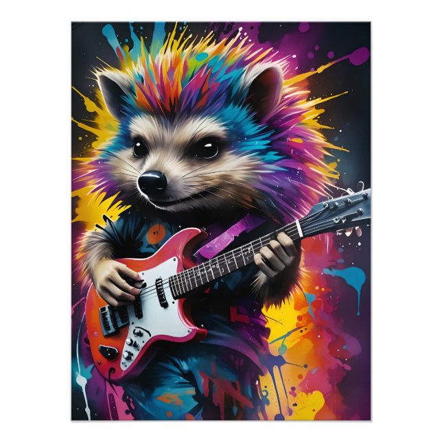 Hedgehog spelar gitarr, sten graffiti fototryck (Framsidan)
