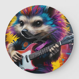 Hedgehog spelar gitarr, sten graffiti stor klocka