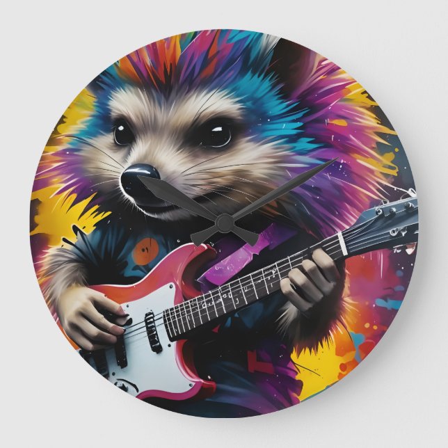 Hedgehog spelar gitarr, sten graffiti stor klocka (Framsida)